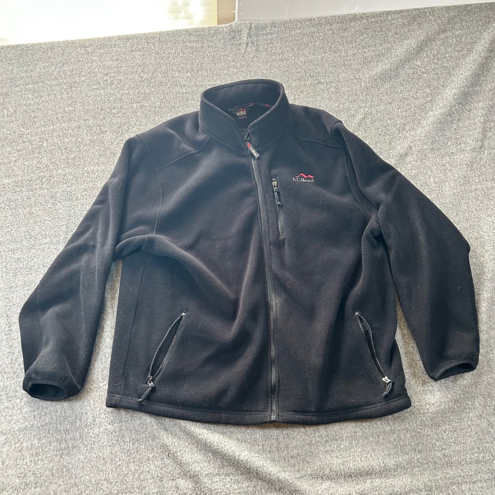 LL Bean Outdoors Full Zip Fleece Jacket Black Fits Mens 3XL‎ Tag Faded Mockneck